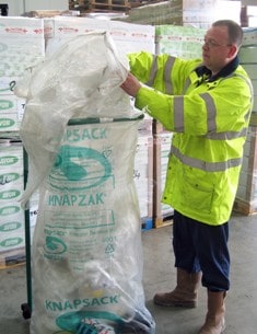 One of the polythene sacks used to deliver the 'Knapsack' service
